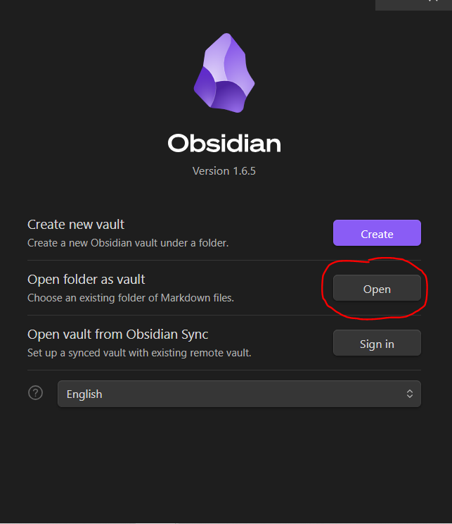 Obsidian vault selection page